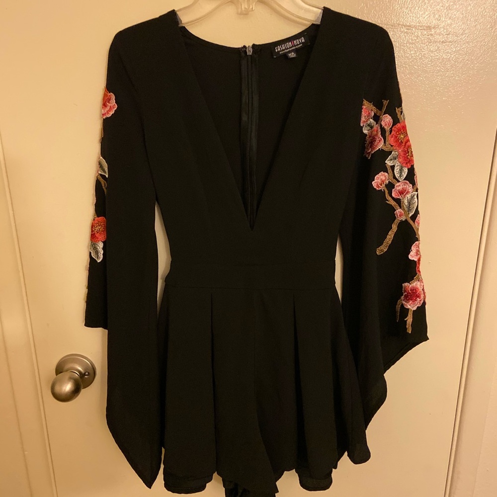 Black romper with flowers